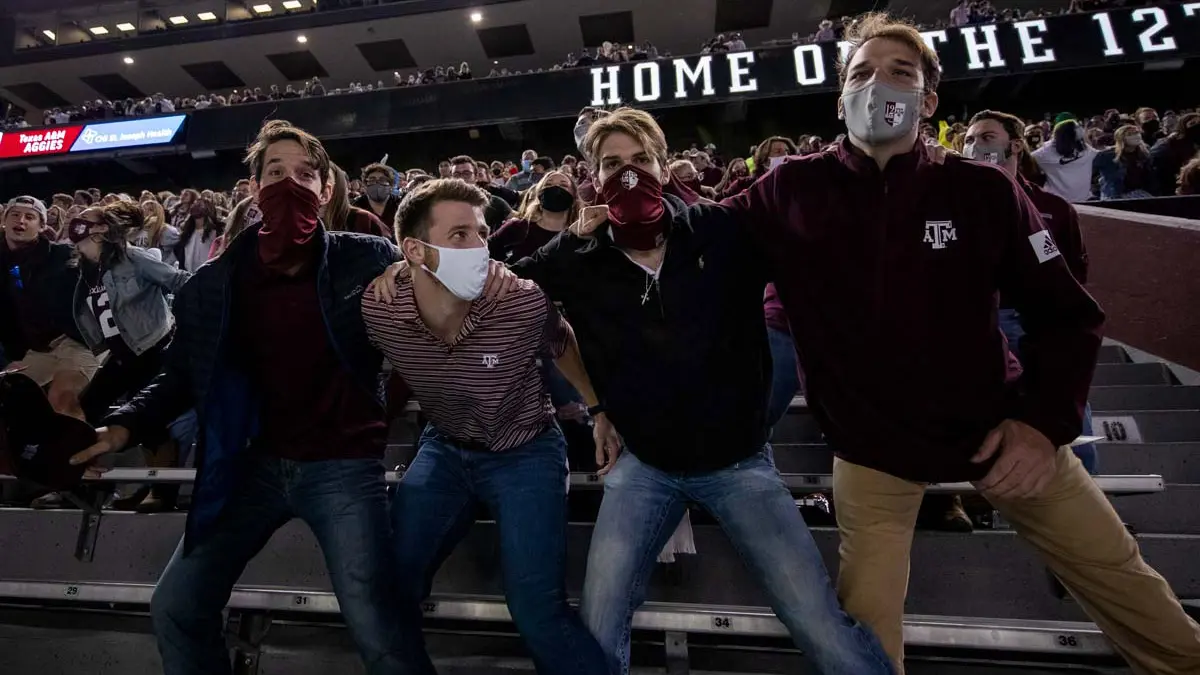 Fans in the stands with masks on