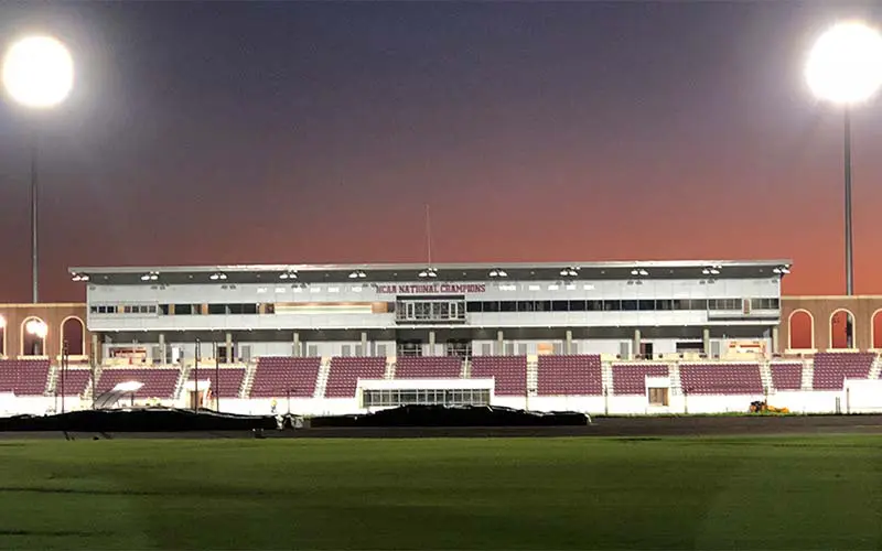 The stands inside E.B. Cushing Stadium