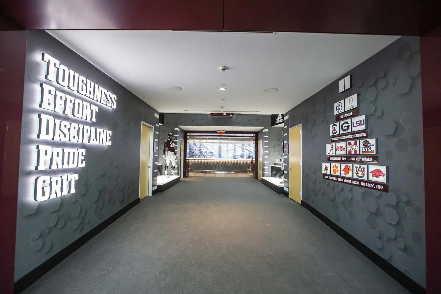 A hallway of the Football Performance Nutrition building